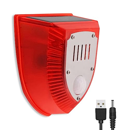 Solar Motion Sensor Alarm Outdoor: Solar Security Alarm Lights with Dog Barking & Gunshot Sound, 129db Loud Noise Maker, Strobe Light Warning Lamp with USB Cable, for Home, Villa,Farm,Barn,Yard