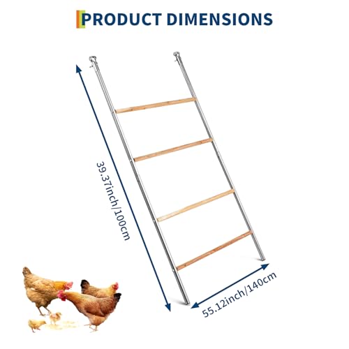 Chicken Perch for Coop with Wooden Ladder, Roosting Bars for Chicken in Coop for Farm Poultry Backyard, Easy Assemble & Clean - size: 55.12"L x 39.37"H