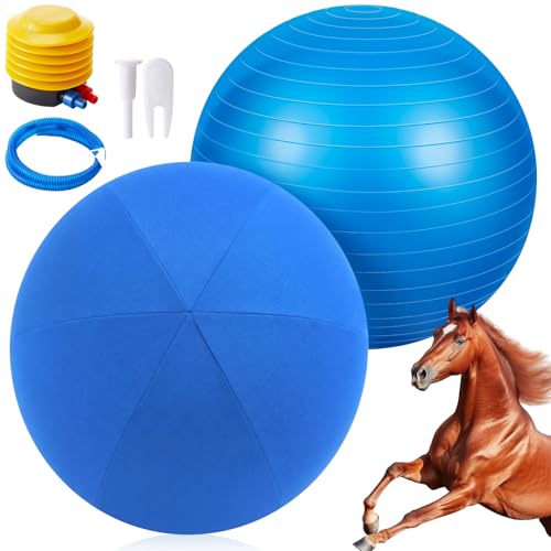 48 Inch Giant Herding Ball with Covers for Horses, Large Inflatable Horse Toys for Stable, Training, and Entertainment Play, Anti Burst Exercise Ball, Pump Included(Blue) - color: Blue