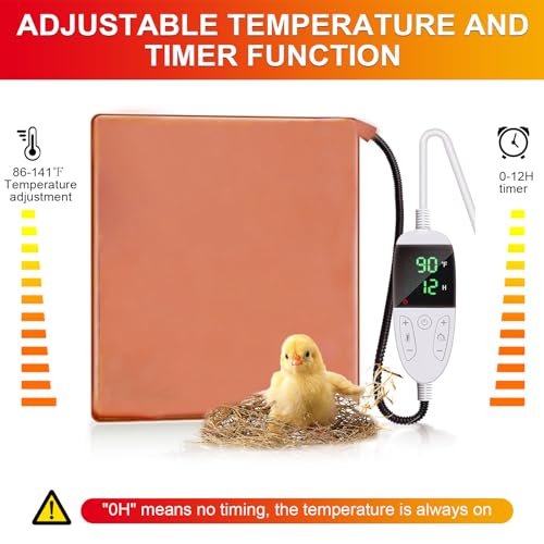 Chicken Heating Pad Baby Chicks Heater Mat Temperature and Timer Adjustable Led Display Chicken Warming Blanket Heated Mat with Anti Bite Cord Chick Brooder Heating Mat Orange 11.7" X 15.6" - size: 15.6"L x 11.7"W x 0.4"H
