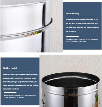 Stainless Steel Rice Restaut Large-Capacity Stainless Steel Flour Sealed Grain Storage Tank Grain Storage Container, Silver, 10kg - size: 10kg