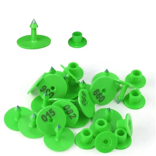 Sheep Ear Tags 1-100 Number Round Pig Ear Label Farm Sheep Rabbit Ear Tag Animal Identification Card 6-Colour Anti-Fall Off Earring for Poultry for Animals(Green) - color: Green