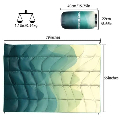 Outdoor Puffy Camping Blanket, Lightweight Down Alternative Printed Large Ultra Warm Quilt Waterproof for Traveling Picnic Beach Party Cold Weather (Green Mountain) - color: Green Mountain