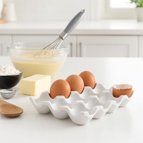 HIC Kitchen Egg Crate, Fine Porcelain, Holds 1 Dozen Eggs - style: Egg Crate