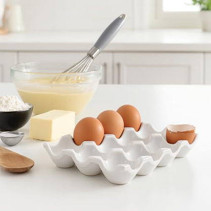 HIC Kitchen Egg Crate, Fine Porcelain, Holds 1 Dozen Eggs - style: Egg Crate