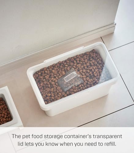 YAMAZAKI Home Tower Airtight Pet Food Storage Container - Cat And Dog Food Holder Bin With Transparent Lid And Handle - Small - Polypropylene - 0.8 Gallons, 3 Liters - color: White, size: Small