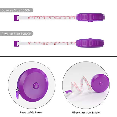 DiCUNO 60-Inch 1.5 Meter Soft and Retractable Tape Body Tailor Sewing Craft Cloth Dieting Measuring Tape (3 Pcs of Purple) - color: Purple*3pcs