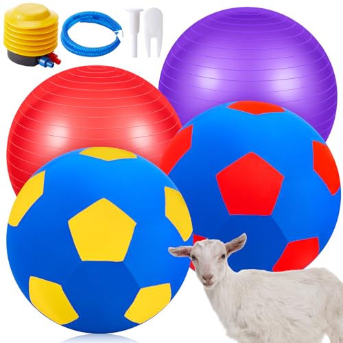 4 Pcs 2 Set Goat Ball Toy with Covers Anti Burst Training Toy with Inflator Pump Goat Balls for Play Yoga Outdoor Entertainment(Red and Purple,18inch) - color: Red and Purple, size: 18inch