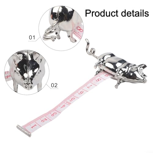 Pig Measuring Tape Antique-Inspired Pig Figurine for Mini Tape Measure Retractable Ruler for Tailors, Quilting, Crafts, Sewing Kit Accessory(15CM Silver 2PCS)
