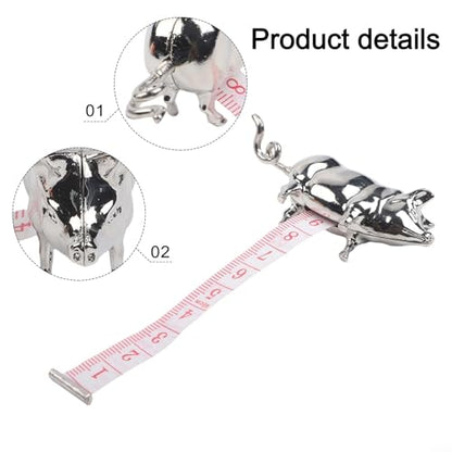 Pig Measuring Tape Antique-Inspired Pig Figurine for Mini Tape Measure Retractable Ruler for Tailors, Quilting, Crafts, Sewing Kit Accessory(15CM Silver 2PCS)