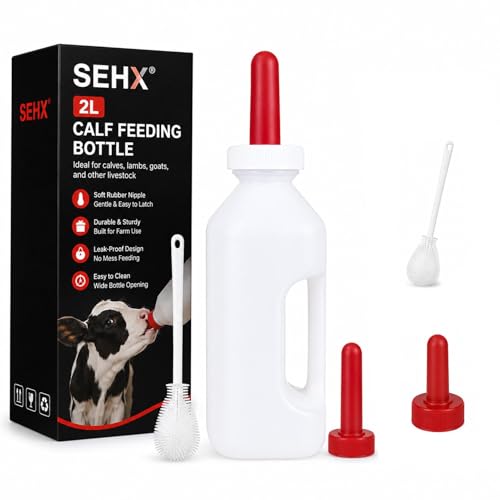 2 Quart Calf Feeding Bottle with Soft Rubber Nipple, Heavy Duty Calf Nursing Bottle, Leak Resistant Calf Milk Feeder White - color: White