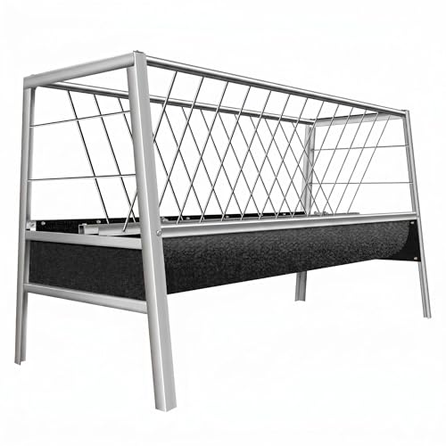 77 Gallon Hay Feeder, Stainless Steel Goat Feeder for Goats Sheep Calves and Horses, Anti-Waste Goat Feeder with Rubber Trough Livestock Feeder