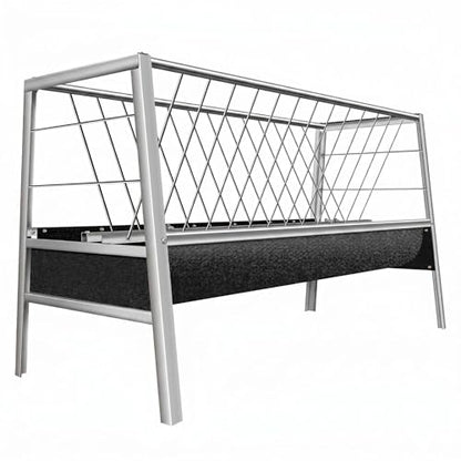 77 Gallon Hay Feeder, Stainless Steel Goat Feeder for Goats Sheep Calves and Horses, Anti-Waste Goat Feeder with Rubber Trough Livestock Feeder