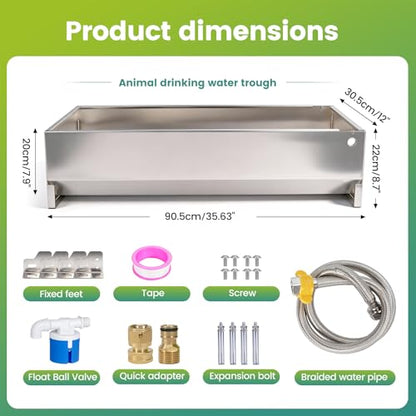 Automatic Livestock Water Trough, Animal Drinking Water Bowl Dispenser with Float Valve Kit,Self Filling Livestock Waterer Outdoor Extra Large Bowl for Dog Horse Goat Cow,Bundle
