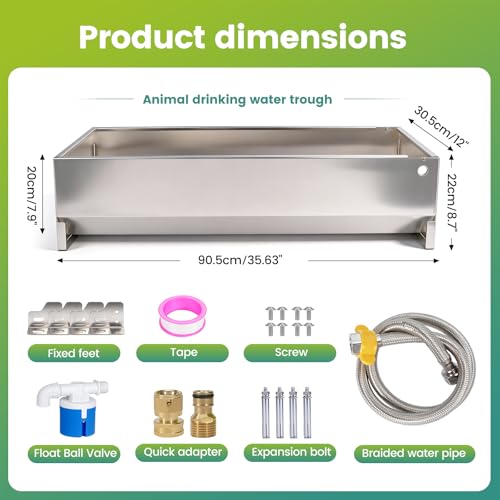 Automatic Livestock Water Trough, Animal Drinking Water Bowl Dispenser with Float Valve Kit,Outdoor Extra Large Dog Waterer for Dog Horse Goat Cow,Bundle
