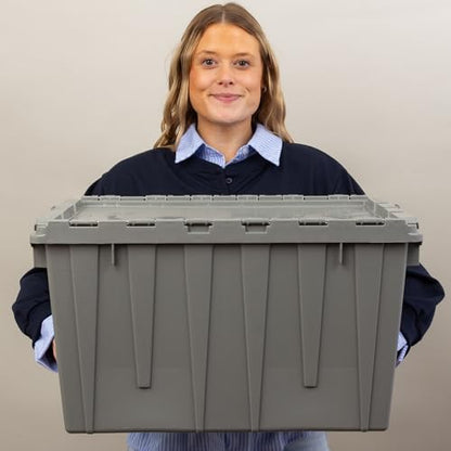 Buckhorn Industrial Lidded Plastic Storage Container, Nesting and Stackable Plastic Storage Box with Lid Attached, Organization Tote for Garage and Warehouse, 12 Gallon Capacity, 21"x15"x12", Gray