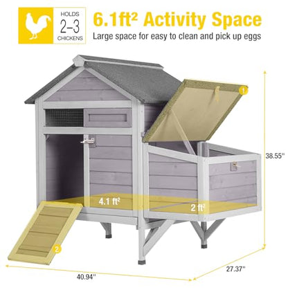 Aivituvin Chicken Coop with Nesting Box and Stand, Outdoor Elevated Hen House Wooden Poultry Coops with Weatherproof Asphalt Roof, Leakproof Pull-Out Tray for 2-3 Chickens, Ducks - Grey - size: 40.9"L x 27.4"W x 38.6"H