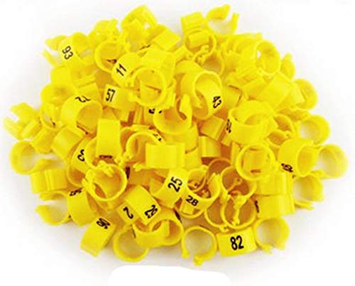 100pcs/lot Color Numbered Birds Duck Chicken Leg Bands 12mm Chicken Rings - color: Yellow