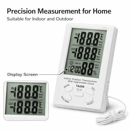 Electronic Temperature Humidity Meter with Waterproof, Indoor Outdoor Hygrometer Thermometer - Wide Temperature Range, Max Min Records, Ideal for Farm and Aquaculture
