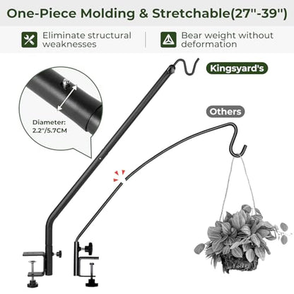 Kingsyard Heavy Duty Deck Hook, 27"-39" Adjustable Metal Deck Railing Hooks for Hanging Bird Feeders, Planters, Suet Baskets, Lanterns, Wind Chimes, Clamp Mounted - size: 27"-39" Clamp Mounted