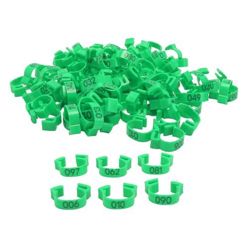 Chicken Leg Bands, 20mm Numbered Durable Double Clasp Design, Poultry Identification Tags, 100PCS Green for Owners, Poultry Farmers, Bird Breeders, Small Farm Mana - color: Green