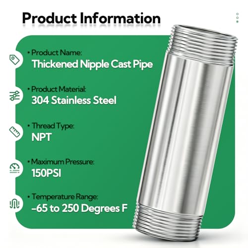 TAISHER 2PCS Stainless Steel Pipe Fittings, 1-1/4" NPT Male x 1-1/4" NPT Male Threaded, 6" Length Nipple Cast Pipe - size: 1-1/4" MNPT 2pcs