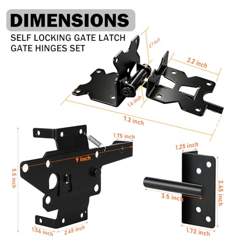 Heavy Duty Self-Closing Gate Hinge and Latch Kit, Self-Locking Hardware for Wooden, Vinyl, and PVC Fences, Adjustable Hinges & Post Mount Latch, Includes 2 Latch & 4 Hinges - size: 4 Gate Hinges with 2 Self Locking Gate Latch