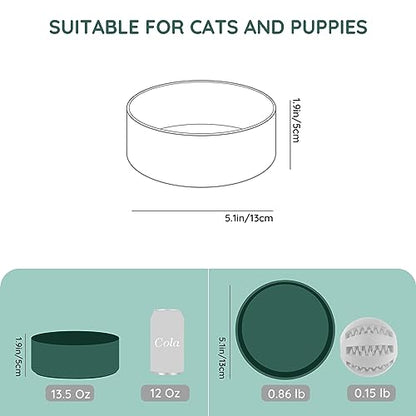 SPUNKYJUNKY 13.5OZ Ceramic Dog and Cat Bowl, Modern Cute Weighted Food Water Bowl for Replacement Green (2 Pack) - color: Green, size: 1.7 CUPS × 2