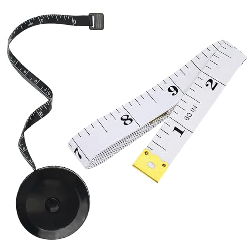 GDMINLO 2 Pack Tape Measure Retractable Measuring for Body Fabric Tailor Cloth Knitting Craft Weight Loss Measurements 60-Inch Soft Pink & Retractable Black Dual Sided Rulers