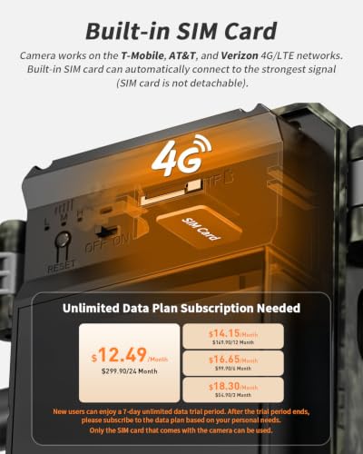 SEHMUA Trail Camera, AI Animal Detection Cellular Trail Cameras, Live Streaming Game Camera Built-in 4G LTE SIM Card with Unlimited Data Plan, Motion Activated 0.2s Trigger Trail Cam IP66 Waterproof - size: 2K Live Feed