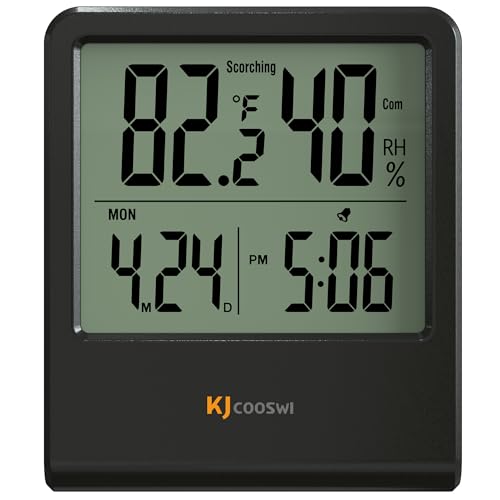 Indoor Thermometer, Room Thermometer and Hygrometer with Clock, Temperature and Humidity Meter with Clock, Double Comfort Indicator, Time, Date(Black) - color: Black