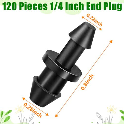 120 Pack Drip Irrigation 1/4" Barbed End Plug Fittings, Drip Line Barbed Goof Plug Connectors for 1/4 Inch Irrigation Tubing Micro Irrigation Connection Parts for Garden Sprinkler Systems - size: 1/4 Inch Plug-60P