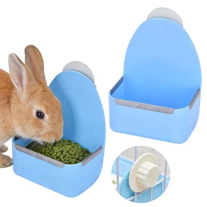kathson Food and Water Bowl Cage Feeder for Rabbits Dish Feeder Removable Hanging Spill Proof Anti Bite for Rabbit, Guinea Pig, Chinchilla, Hamster, Ferret (Blue)
