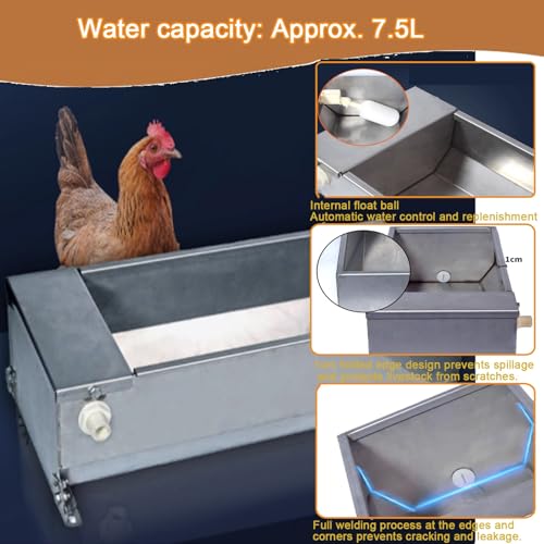 Stainless Steel Cattle Drinking Bowl, Heavy Duty 2 Gallon Livestock Water Trough, Portable Farm Animal Feeding Rack For Chicken Cattle