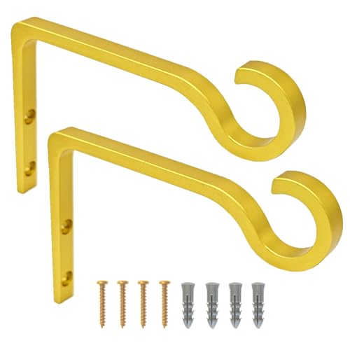 QIEGL Hanging Plant Bracket 6inch Al-Alloy Plant Hooks Gold-Anodized Shepherds Hook Decorative Wall Plant Hanger for Hanging Lanterns, Bird Feeder, Flower Basket, Home Decor Indoor & Outdoor 2 Pack - color: Gold Anodized, size: 6in Aluminum Alloy