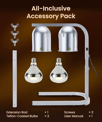 Heat Lamp for Food 500W Teflon-Coated Bulbs Food Heat Lamp for Fast and Even Heating Commercial Food Warmer with 5 Adjustable Height Lamp Stand for Home Restaurant Buffet Bakery Silver | Fast and Even Heating Commercial Food Warmer with 5 Adjustable Heigh