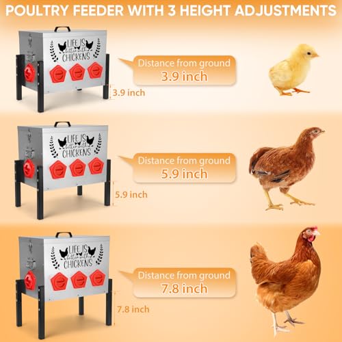 ‎Tgeyd 50 lb Heavy Duty Chicken Feeder, No Waste Galvanized Poultry Feeder with Locking Lid for Outdoor Chickens, Ducks & Geese - color: silver