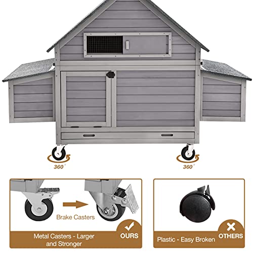 GUTINNEEN Chicken Coop Poultry Cage on Wheels Outdoor Duck Coop Wooden Hen House with Large Nesting Box, Movable