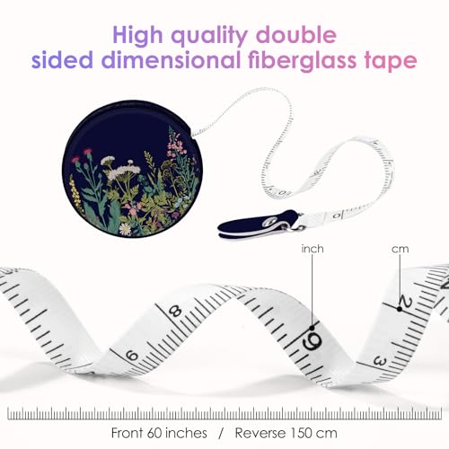 Sewing Tape Measure，Colour Printed Small Retractable Soft Measuring Tape for Tailor Cloth Fabric Body Measurements. - color: Black Flower