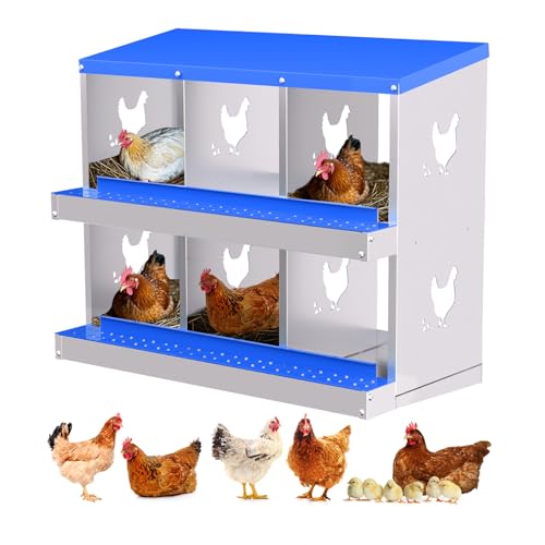 GarveeHome 6 Holes Nesting Boxes for Chickens, Roll Away Chicken Nesting Box with Lid Cover, Easy Egg Collection, Chicken Laying Box for Outdoor, Poultry Coop, Farm, Yard - color: blue, size: 6 holes