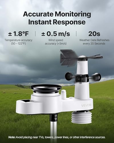 VEVOR 5-in-1 Wireless Weather Station, 7.5-Inch VA Display, Solar Powered Outdoor Sensor, Rain Gauge, Indoor Outdoor for Weather Forecast, Temperature, Humidity, Wind Speed and Direction (No WiFi) - style: 5-in-1 Wireless Weather Station