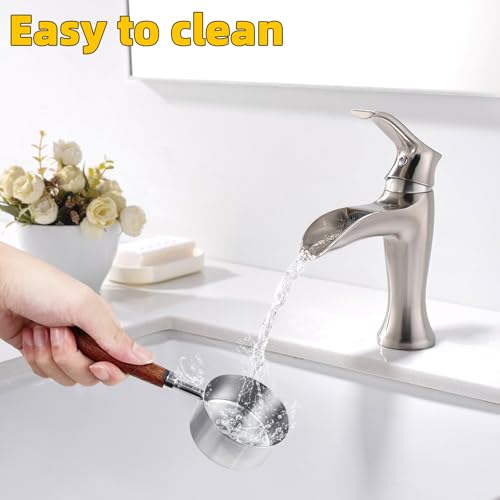 4 Pcs Dog Food Scoop, Stainless Steel 1 Cup, 1/2 Cup, 1/3 Cup, 1/4 Cup Measuring Cup, Cat Food Scoop with Wood Handle, Pet Food Scoop