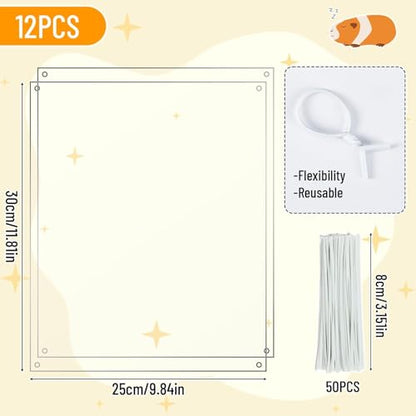 PETKNOWS 12 Pack Pet Cage Liner Protection Rabbit Cage Urine Guard Clear Cage Edge Liner Guinea Pig Side Lining Habitat Siding Cage Accessories, 11.8 inches x 9.8 inches Bedding Litter - color: Transparent, size: 30X25 CM