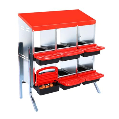 Garvee Chicken Nesting Box, Chicken Laying Box with Egg Collection, Roll Away Nesting Boxes, Metal Egg Laying Boxes for Chickens Coop, Duck Coops and Hens - color: red, size: 6 Compartment