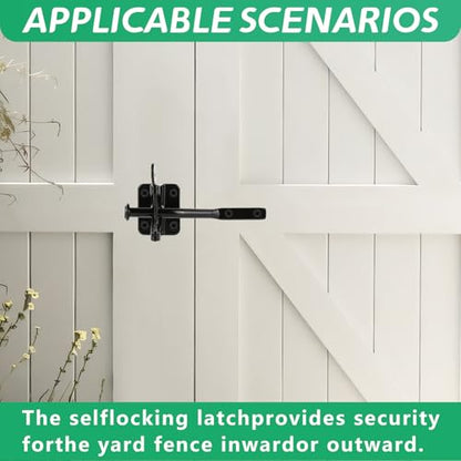 Upgrade Self-Locking Gate Latch for Wooden Fence Heavy Duty, Automatic Gravity Lever Gate Latches with Longer Fasteners & Pull String for Garden,