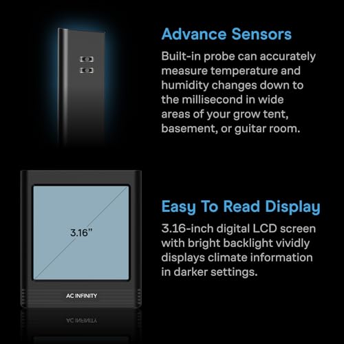 AC Infinity Temperature Humidity VPD Smart Hygrometer B2 with LCD Display & Bluetooth App Monitor, Climate Gauge Thermometer for Basements, Guitar Rooms, Grow Tents and Greenhouses - style: Integrated Sensor
