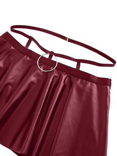 Lilosy Sexy Stocking Chocker Strappy Underwire O Ring Push Up Garter Belt Women Skirt 5 Piece - color: Wine Red, size: Small