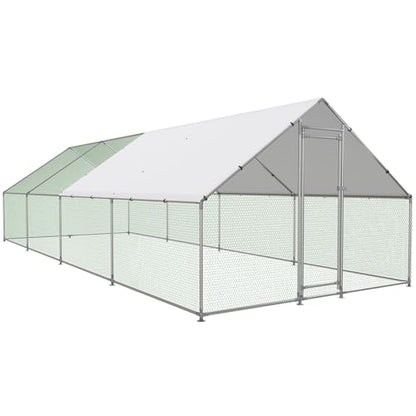 NUGRIART Large Metal Chicken Coop Walk-in Poultry Cage with Water-Resident and Anti-UV Cover Duck Rabbit Cat House Outdoor Chicken Run Pen with Spire Shaped Cage - size: 26.2’L×9.8’W×6.5’H