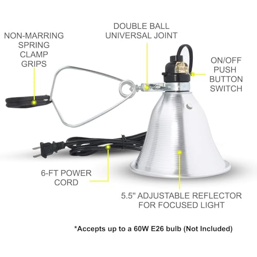 Simple Deluxe Clamp Lamp Light Socket with 5.5 Inch Aluminum Reflector, Suit for Max 60 Watt Lamp (No Bulb Included) with 18/2-Gauge 6 Feet Cord, 1 Pack - size: 5.5 Inch (60 Watts), style: 1-Pack LITE Version