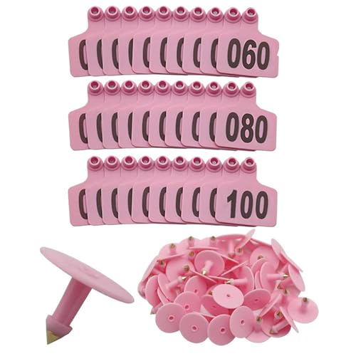 Pink PE Plastic Animal Marker Tags Numbered 001-1000 Visible Identification for Cattle Cow Calf Bull Goat Pig Livestock Tags 100 per Set Pink 101~200 - size: 101~200
